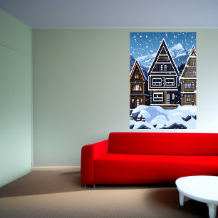 Pixel art, norska staden i snö   AI Art Poster