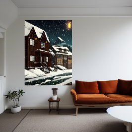 Pixel art, norska staden i snö | AI Art Poster