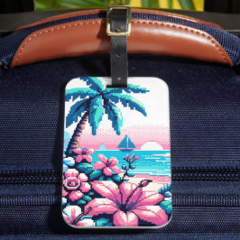 Pixel Art Oceans Rosa och Blue Tropical Art Bagagebricka
