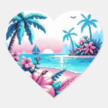 Pixel Art Oceans Rosa och Blue Tropical Art