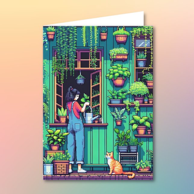 Pixel Art Plant Älskare Birthday | Färgsida Kort (Skapare uppladdad)