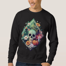 Pixel Art Poison Flaska med Blommigt Skull Lång Ärmad Tröja