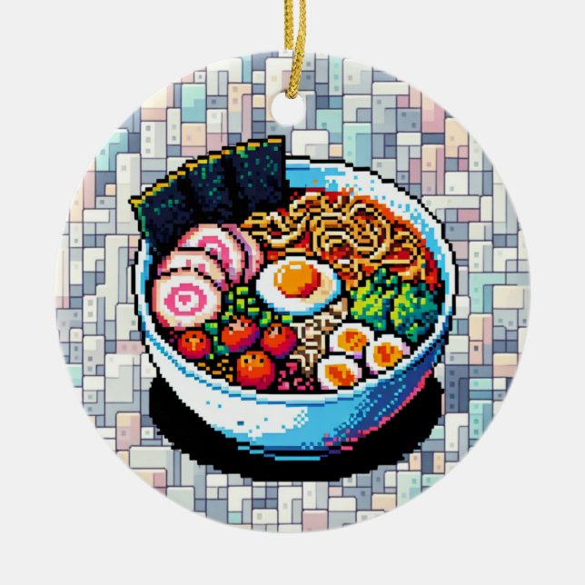 Pixel Art Ramen Noodles Julgransprydnad Keramik (Framsidan)