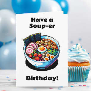 Pixel Art Ramen Noodles Pun Funny Birthday Kort