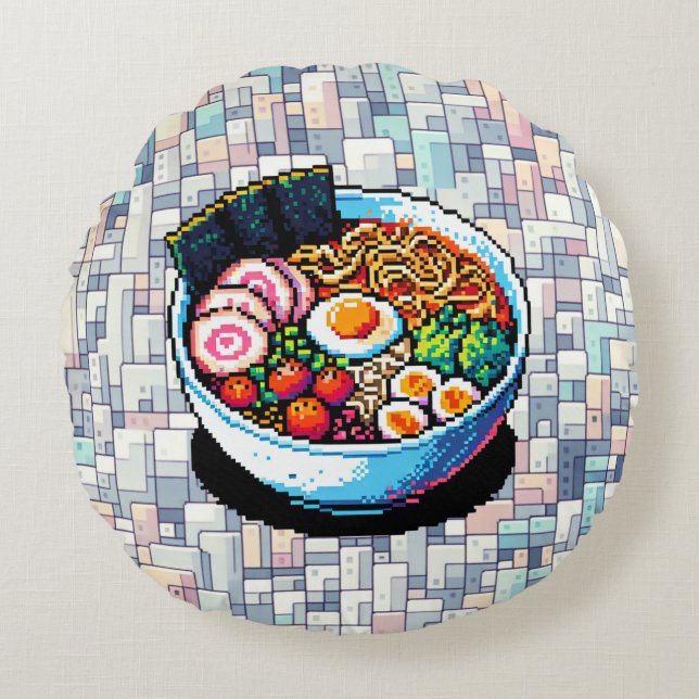 Pixel Art Ramen Noodles Rund Kudde (Framsidan)