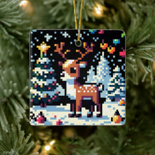 Pixel Art Reindeer under julen i Snö Julgransprydnad Keramik
