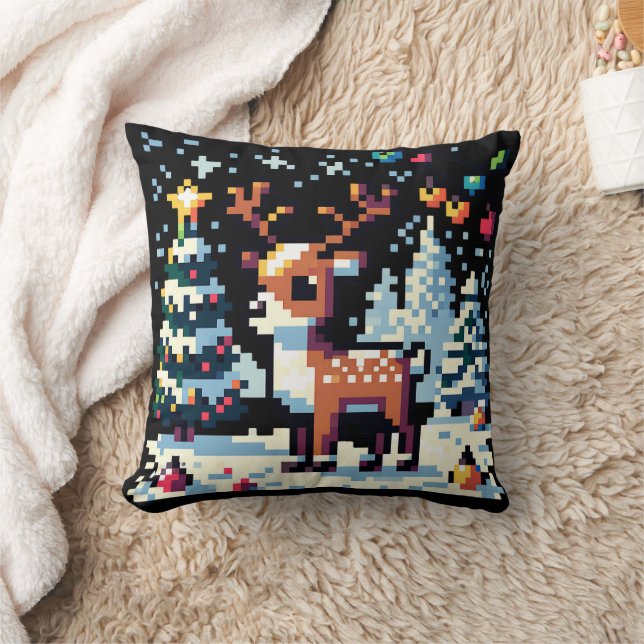 Pixel Art Ren i Snö Jul  Kudde (Filt)