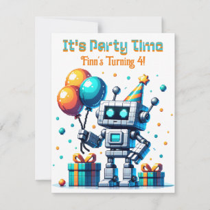 Pixel Art Robot Boy's Födelsedagsfest Inbjudningar