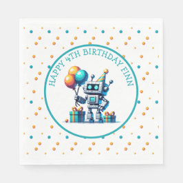 Pixel Art Robot i Orange och Teal Birthday Pappersservett