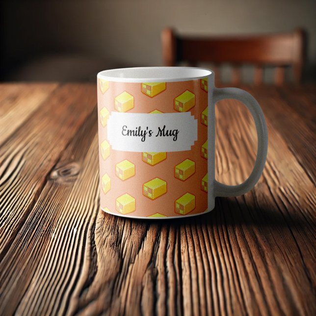 Pixel Art Rosa & Gult Battenberg Cake Mönster Kaffemugg (Skapare uppladdad)