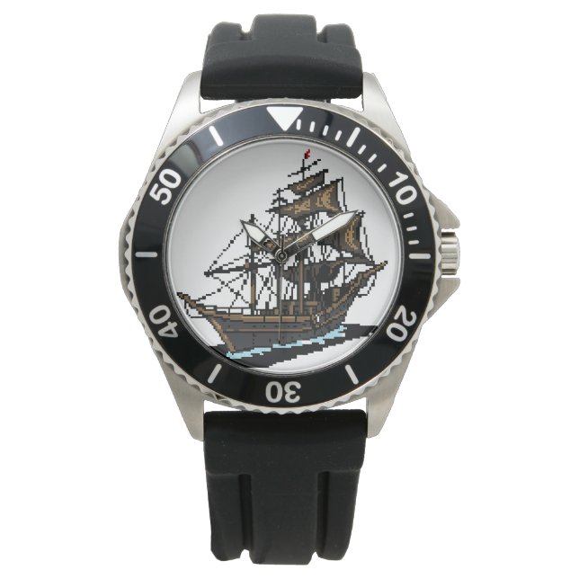 Pixel Art Sailing Ship on Water Armbandsur (Framsida)