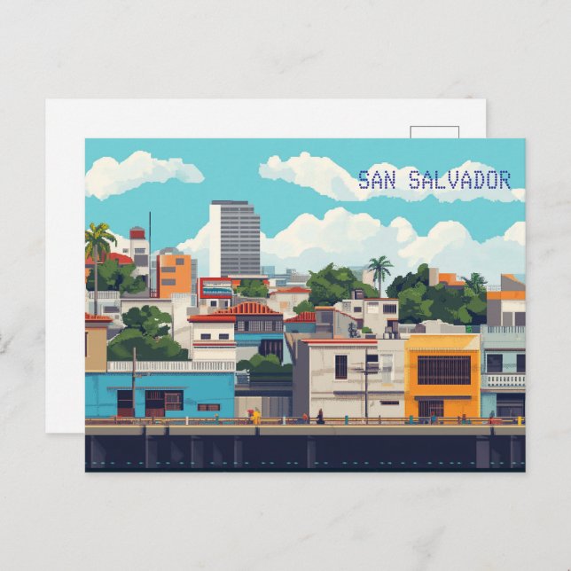 Pixel Art San Salvador El Salvador Vykort (Fram/baksida)