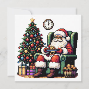Pixel Art Santa åt Cookies jul Julkort