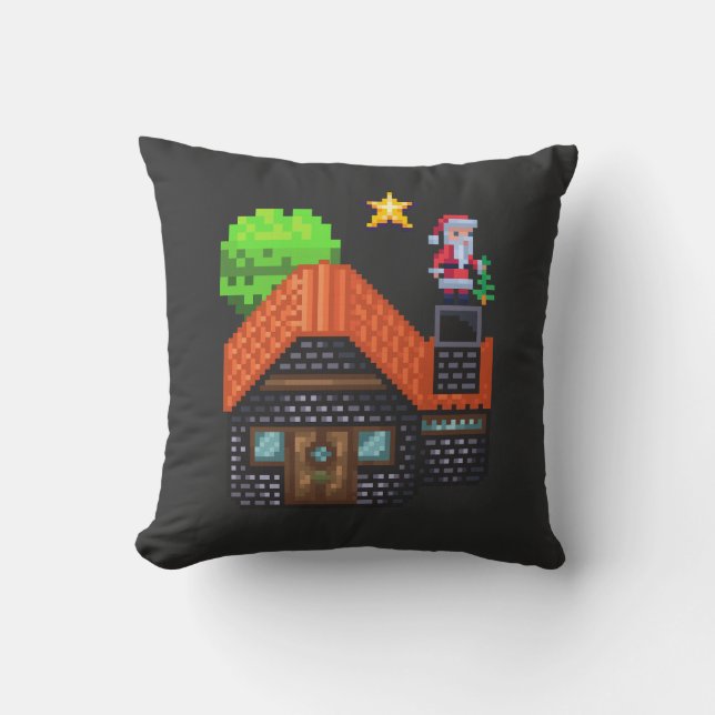 Pixel Art Santa på julhuset Kudde (Framsida)