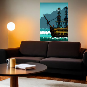 Pixel art, segelbåt på underbara havet   AI Art Poster