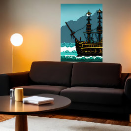 Pixel art, segelbåt på underbara havet | AI Art Poster