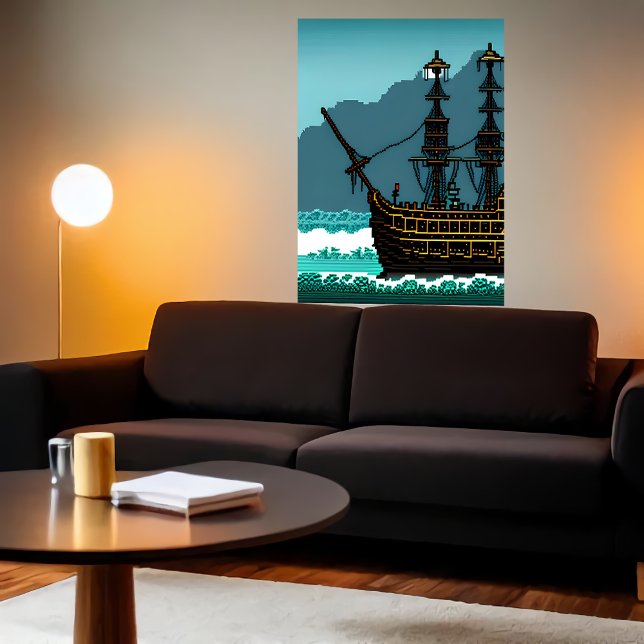 Pixel art, segelbåt på underbara havet | AI Art Poster (Skapare uppladdad)