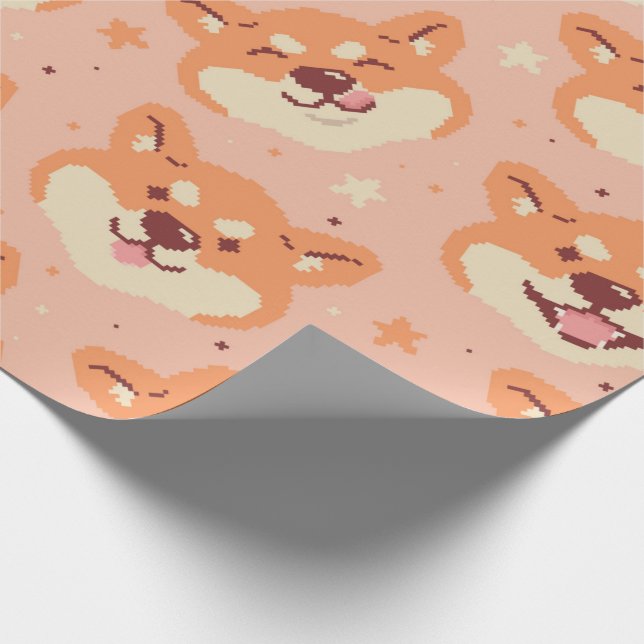 Pixel Art Shiba Inu Wrapping Papper Presentpapper (Hörn)