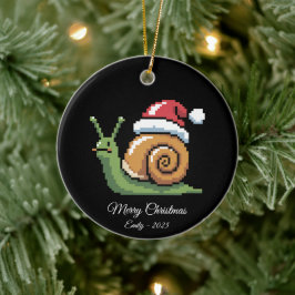 Pixel Art Snail Santa Hat Black Julgransprydnad Keramik