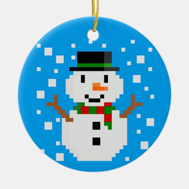 Pixel Art SNÖGUBBE julprydnad Julgransprydnad Keramik (Framsidan)