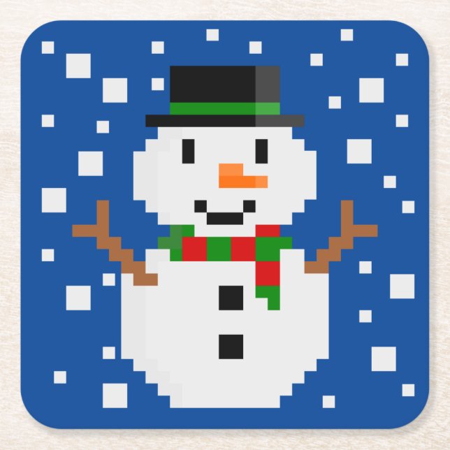 Pixel Art SNÖMAN 1 Underlägg Papper Kvadrat (Framsidan)