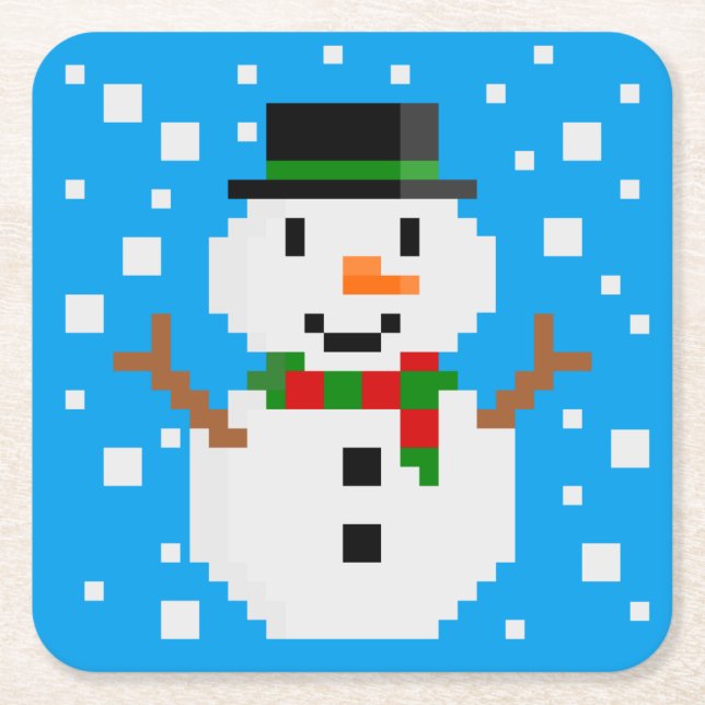 Pixel Art SNOMAN 3 Underlägg Papper Kvadrat (Framsidan)