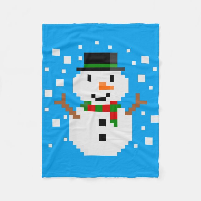 Pixel Art SNÖMANNEN Fleecefilt (Framsidan)