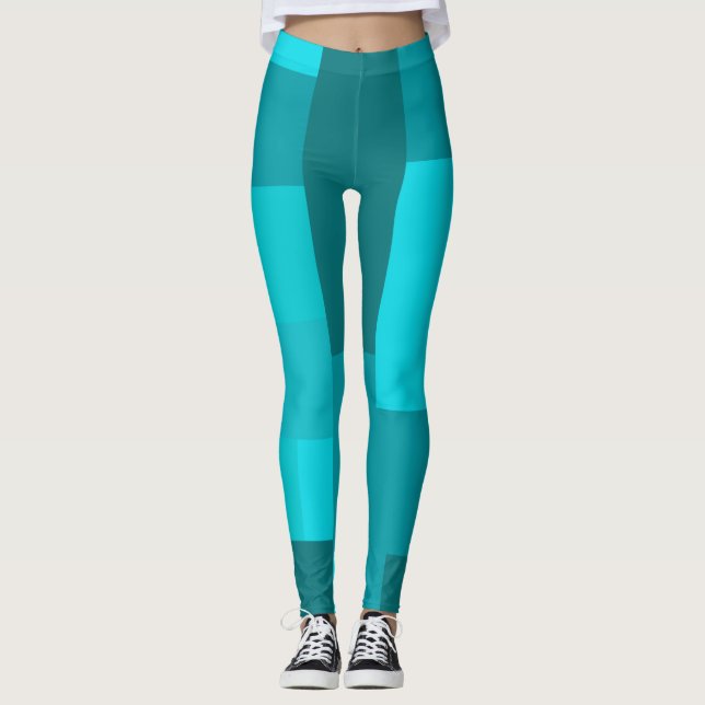 Pixel Art Stil - Coola Teal Block Mönster Leggings (Framsida)
