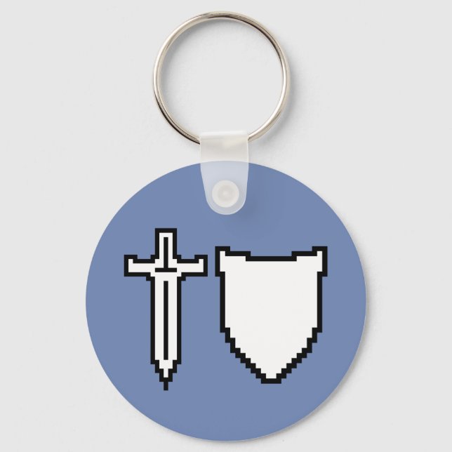 Pixel Art Sword och Shield Keychain Nyckelring (Framsida)