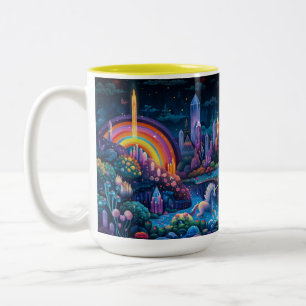 Pixel Art Unicorn Crystal Paradise Två-Tonad Mugg