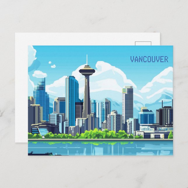 Pixel Art Vancouver Kanada Vykort (Fram/baksida)