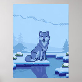 Pixel Art-Varg i ett snöliggande Poster