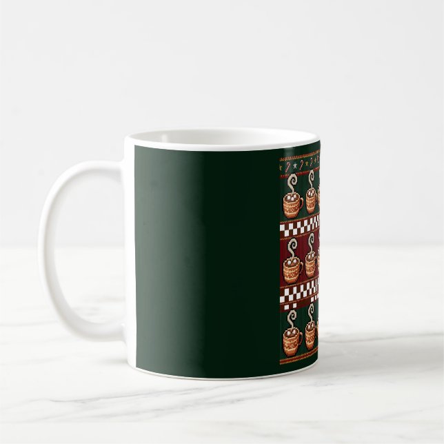 Pixel Art Varm Choklad Julmönster Kaffemugg (Vänster)