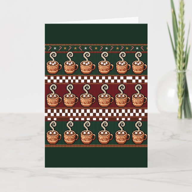 Pixel Art Varm Choklad Julmönster Kort (Framsida)