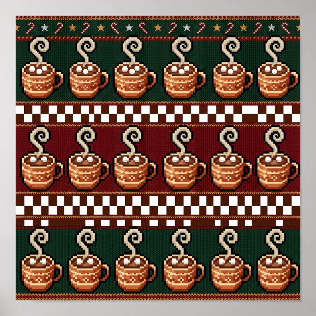 Pixel Art Varm Choklad Julmönster Poster (Framsidan)