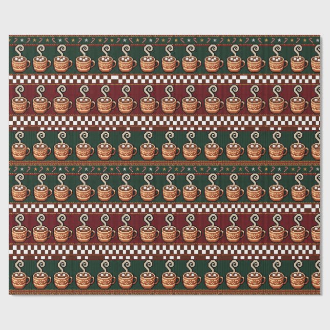 Pixel Art Varm Choklad Julmönster Presentpapper (Platt)