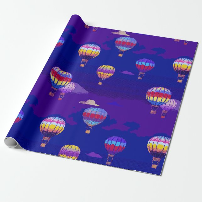 Pixel Art Varm Luft Ballong Presentpapper (Utrullad)