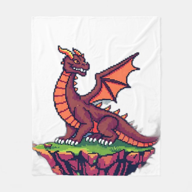 Pixel Art Vintage Dragon Fleecefilt (Framsidan)