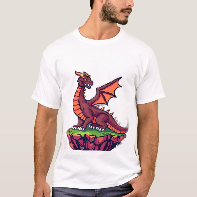 Pixel Art Vintage Dragon T Shirt (Framsida)