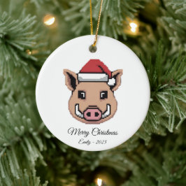 Pixel Art Wild Boar Warthog Santa Hat Gift Julgransprydnad Keramik
