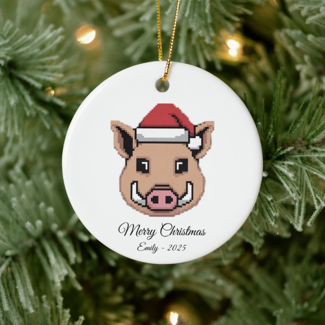 Pixel Art Wild Boar Warthog Santa Hat Gift Julgransprydnad Keramik (Träd)