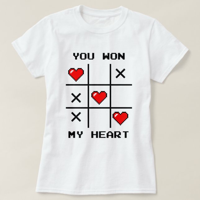 Pixel Art "You Won My Heart" Tic Tac Toe Gamer T Shirt (Design framsida)