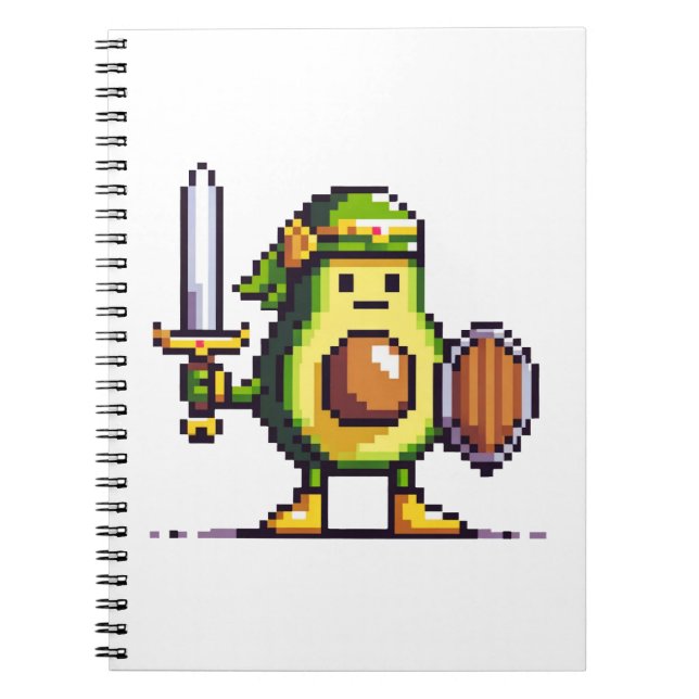 Pixel Avocado Warrior - 8-bitars Retro-speltecken Anteckningsbok (Framsidan)