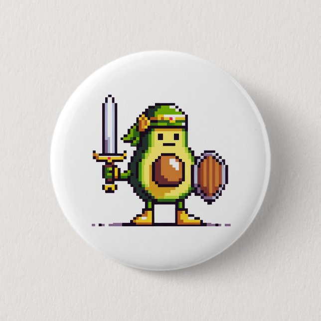 Pixel Avocado Warrior - 8-bitars Retro-speltecken Knapp (Framsida)