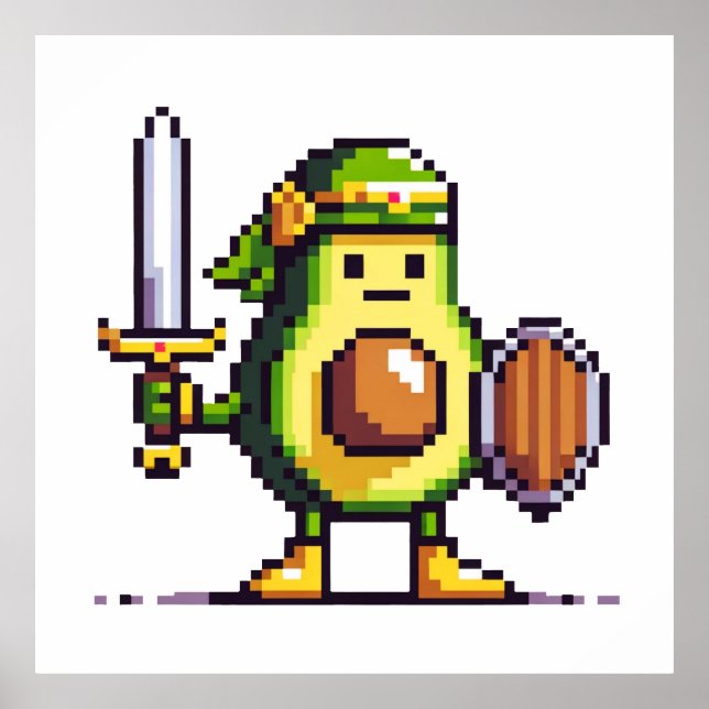 Pixel Avocado Warrior - Retro Gaming Art Poster (Framsidan)