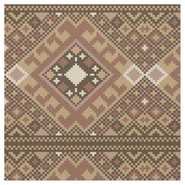 Pixel Aztec Brown Mönster Tyg (Närbild)