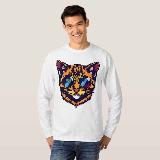 Pixel Bengal Cat T Shirt (Hel framsida)