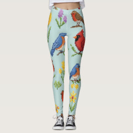 Pixel Birds and Flowers Leggings