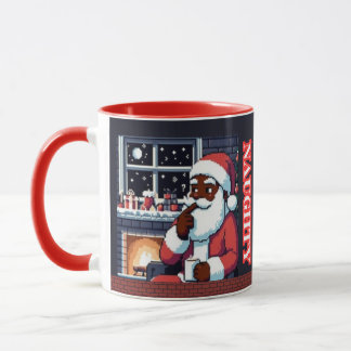 Pixel Black Santa Naughty eller Nice Natt med Coco Mugg
