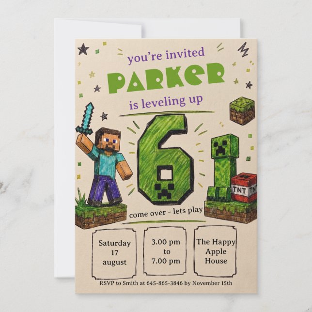 Pixel Block Födelsedag Inbjudningar (Framsida)
